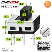 3mm 4mm 5mm 6mm 마이크로 슬라이드 스위치 Spdt 3Pin 5 위치 ss12f15 ss12f44 1p2t 소형 토글 마운트 터미널 접촉 Arduino, [01] 25pcs SS12D10 5mm