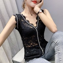 여성 레이스나시 타이트핏 브이넥 민소매 블라우스
