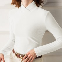 데일로엔 여성용 스탠드 브이넥 카라 긴팔 티셔츠