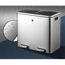입구분류 스텐 2칸 분리수거함 무소음쓰레기통 48L 매장용 카페용 관리편의 원룸용 회사용, 레드