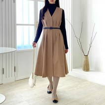 브이넥 허리주름 원피스 1110050DRESS amp SET 면원피스 베이지 Beige 챠콜 Charcoal 캐주얼 어반 모