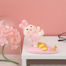 러블리 토끼 모양 핸드폰 거치대 테이블 대시보드 장식품 기숙사 사무실 실내 인테리어 현관 장식소품 여친/남친 새해 생일 선물 2023년 토끼 띠 사람 선물 4종, A-핑크