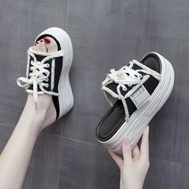 굽높은 슬리퍼 여름 키높이 노래방 미용실 통굽 캔버스
