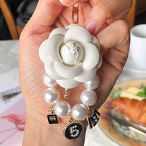 핸드메이드 여성 진주 까멜리아 키링 백참 가방참