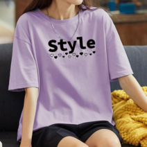 스타일아유 여성 순면 반팔티 티셔츠 오버핏 레터링 STYLE 프린팅 여자 여름 롱티