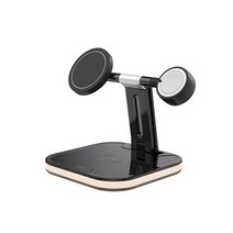 차량용핸드폰거치대 3in 1 마그네틱 15W Qi 무선 충전기 아이폰 12 프로 최대 미니 애플 iWatch 6 SE Airpo, 02 Black