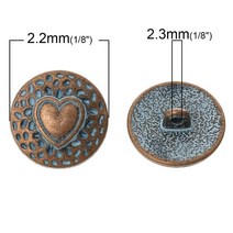 DoreenBeads 아연 합금 섕크 버튼 둥근 앤티크 구리 싱글 홀 하트 패턴 직경 17-23mm 2피스, 01 B55752S
