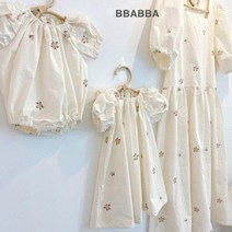 해외유아동 반팔원피스 플라워 자수 코튼 레이스 롬퍼 엄마랑딸 커플 롱원피스 패밀리룩