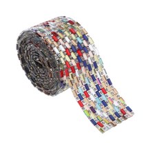 GHSHOP 직사각형 크리스탈 라인 석 리본 트림 DIY 드레스 신발 벨트 장식 아플리케, 다채로운 3cm