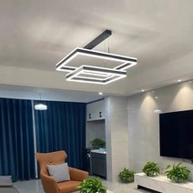 LED펜던트 사각형 LED 샹들리에 현대적인 럭셔리 디자인 홀 및 거실 북유럽 미니멀리스트 스타일 다이닝 룸 램프 펜던트 천장 조명, 12.Gold - 220V - Remote Rontro