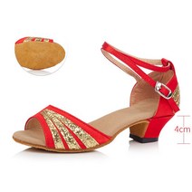 셀럽당 여성 라틴댄스화 걸 어덜트 미드힐 샌들 실내 댄스화 S01837, 230, 레드