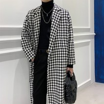 Ogfaour 봄 가을 겨울 도톰한 느낌의 체크 롱 모직 코트 남성 슬립 스타일 트렌치 코트