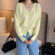 라뉴 꽈배기 브이넥 가디건(세미크롭/데일리룩)