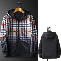 남성 아우터 양면 체크 자켓 루즈핏 후드 바람막이 점퍼