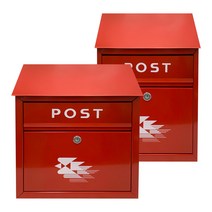 벽걸이 설치형 철제 우편함 포스트박스 빨간 우체통, HIPOST-L-R_우편함 대형 레드