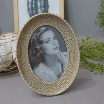 [루피너스] 라탄 마블 타원 액자 (4인치) 타원형 인테리어 웨딩 가족 탁상 액자