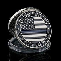 미국 국기 경찰관 은도금 동전 소장품을 보호하고 봉사하기 위해 얇은 파란색 선