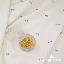 [대폭/인견] 화이트 좁쌀 에어로워싱 인견 자수원단 프렌치블루
