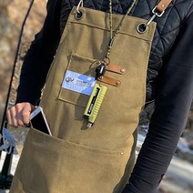 닥터캠프 캔버스 감성캠핑 고급 앞치마 (브라운) 작업복 작업용 끈조절 가죽 패치 에이프런, 단품