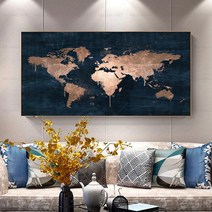 인테리어 소품 블랙 골드 세계지도 사진 빈티지 캔버스 회화 추상 홈 장식 레트로 벽 예술 거실 클래식 스타일, 20x40cm, 0221 맵 2에서