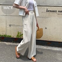 빅사이즈 메이드 린넨와이드팬츠 롱와이드 린넨팬츠 밴딩 k182