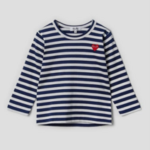 [국내정식매장] 꼼데가르송 키즈 티셔츠 Red Heart Wappen Stripe T-Shirt WP3142K03R - 네이비