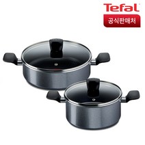 테팔 홈 쿡 인덕션 냄비 세트 2개, 그레이, 양수 20cm + 전골 24cm