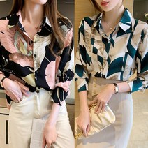 여성 패턴 블라우스 셔츠 정장 캐주얼 긴팔 봄 가을