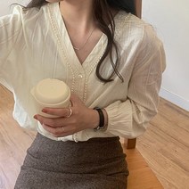 뉴 (D00-109) 레아 블라우스 리본 쉬폰 레이스 블라우스 프릴 차이나 하이넥셔츠 원피스형블라우스 데일리 편리