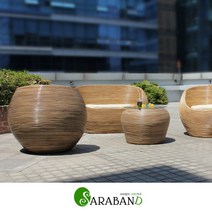 [사라방드] 몰디브 동글이 내추럴 라탄소파세트(2인용1인용2개테이블), 색상:네추럴 브라운