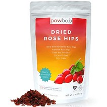 powbab 말린 로즈힙 퓨레 잎 340g 100% 유기농 야생 로즈힙, 12온스, 말린 장미 엉덩이
