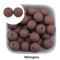 코너비드 그레이 블루 커피 블러쉬 오트밀 실리콘 비즈 15mm 아기 씹을 수 있는 DIY 라운드 루즈 볼 팔찌 20 개, [01] 15mm, [16] Mahogany