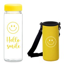 PET 옐로우스마일보틀500ml+스마일 크로스파우치세트 기념답례품 졸업입학개업집들이어린이날운동회학교선물, 노랑세트