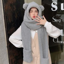 겨울 곰돌이 귀덮개 모자 머플러 일체형 귀운 보아털 코디 쁘띠스카프 겨울스카프 가을스카프 사각스카프 겨울티셔츠 고급스카프
