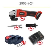 싱글광택기 듀얼광택기 패드 무선 차량용 DEVON-무선 앵글 그라인더 2903-LI 20V 100mm 9000rpm 브러시리스 모터 충전식 범용 Devon 플렉스 배터리 플랫폼, [03] 2903-li-24
