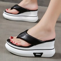 볼드 쿠션 웨지 키높이 통굽 쪼리 슬리퍼 8cm