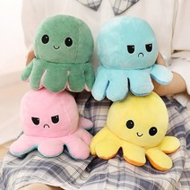 리버시블 문어 감정 반전 양면 애착 인형 20cm 4종 반전 애착 몰랑이 말랑이장난감 감정 앵그리해피, 1양면문어인형-주황