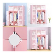 핑크 반투명 스틸 프레임 조립식 옷장 수납장 111X147CM 드레스룸행거 큐브옷장