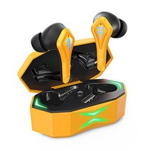 게임용 무선 이어버드 QTREE Bluetooth 5.2 인이어 게임용 이어폰 50ms 저지연 IPX5 노이즈 캔슬링 마이크 36시간 재생 헤드폰 iPhone 및 Android용 게임/딥 베이스 음악 모드(노란색), Yellow, 이어버드-옐로우