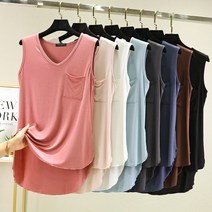 여성 빅사이즈 브이넥 모달 민소매 티셔츠