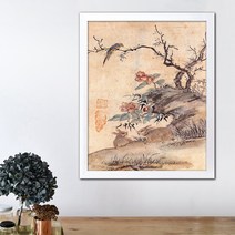 나봄갤러리 현재 심사정 - 춘토자경 토끼그림 한국화 꽃그림 동양화, 2.심플 화이트 액자
