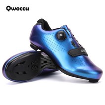 Qwoccu자전거화 무잠금형 라이딩화 산악도로 자전거 스파이크화 SPD/SPD-SL 페달 시스템 호환, 도로 자물쇠, 235, 밝은 남색