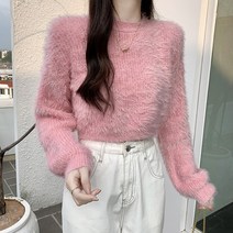 케익 모조 털 숏 크롭 스웨터 긴팔 니트 S439