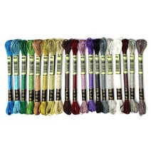 공예원단 19Pcs 금속 자 수 Skein 스레드 멀티 컬러 치 실 반짝이 크로스 스티치, 01 YELLOW