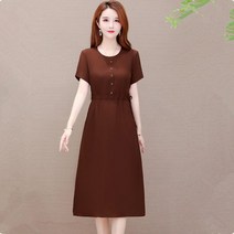 UHYTGF 중년 노인 6XL 루스 사이즈 드레스 여성 패션 O 넥 풀오버 여름 우아한 얇은 옷 1508
