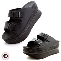 [키높이] 국내제작 여자 발볼 편한 투벨트장식 말랑말랑 이중쿠션 푹신한 통굽 슬리퍼 실내화 7cm