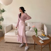신축성 좋은 코튼 인어라인 머메이드 프릴 롱스커트 위드마마