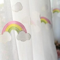 자수 흰 구름과 무지개 튤 창 커튼 거실 침실 코튼 쉬어 보일 주방 블라인드