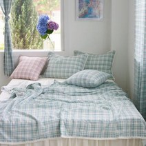 여리체크 순면 인견 냉감 겹이불+베개커버 K.앤코튼