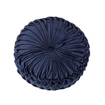 Lvi Round Velvet Seat Cushion Pleated Pumpkin Floor Throw Pillow 15”x15” Soft Decorative for Bed Sof, Navy Blue